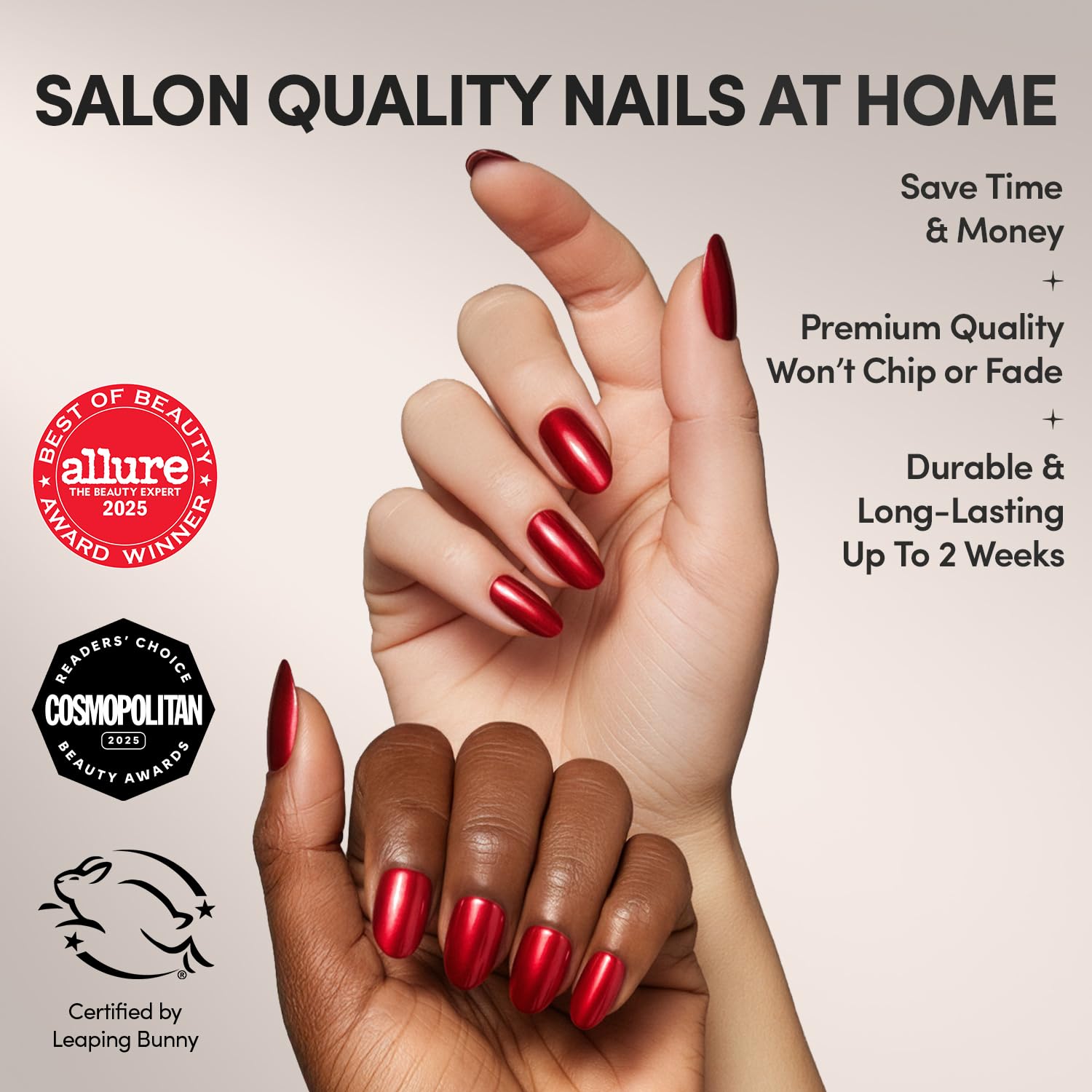 Glamnetic Cherry Glaze: 24 uñas en 12 tallas para un ajuste personalizado.