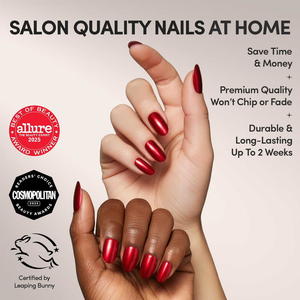 Glamnetic Cherry Glaze: 24 uñas en 12 tallas para un ajuste personalizado.