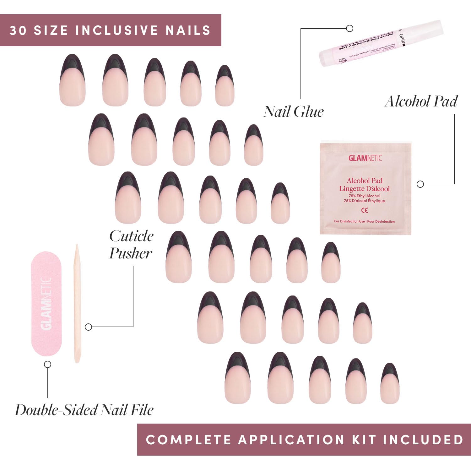 Glamnetic conjunto completo con adhesivo, lima y palito para ajuste fácil