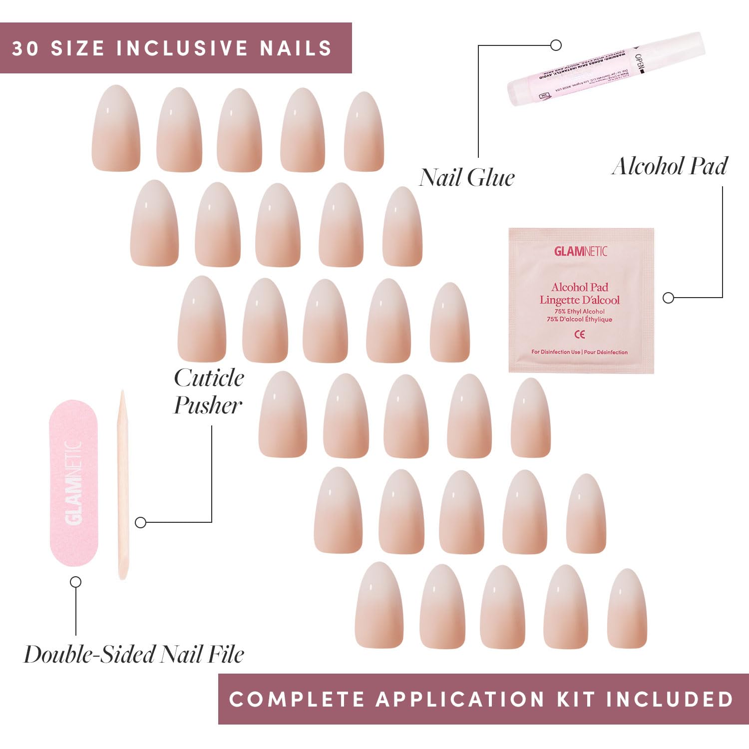 Glamnetic Fiancéd muestra 15 tallas para ajuste personalizado.