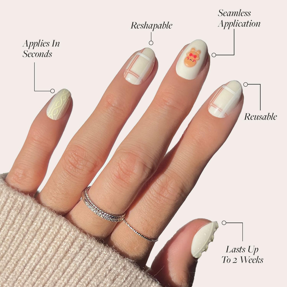 Glamnetic Gingerbread Knit nails with matte finish for chic winter look