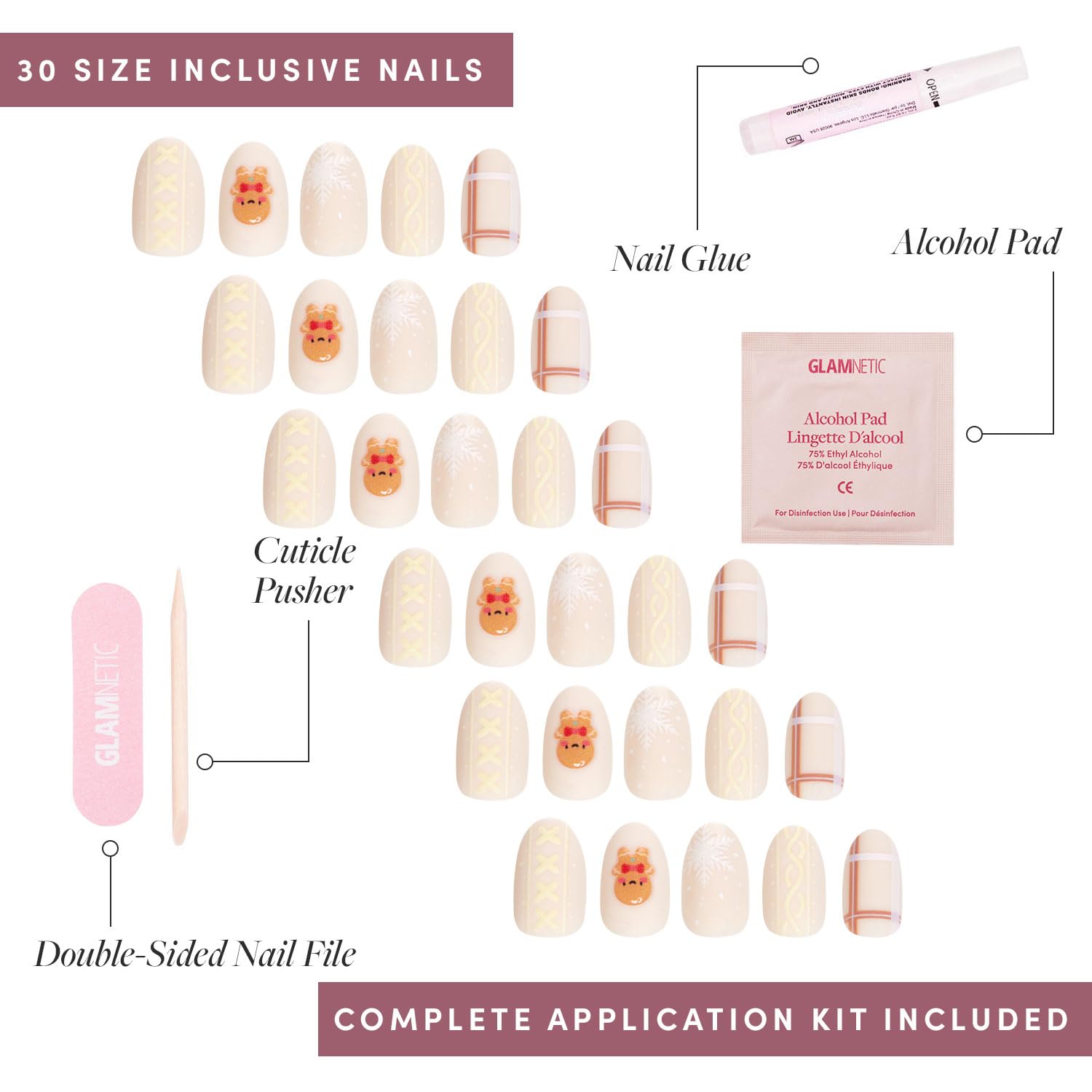 Glamnetic Gingerbread Knit nails in storage box for organization