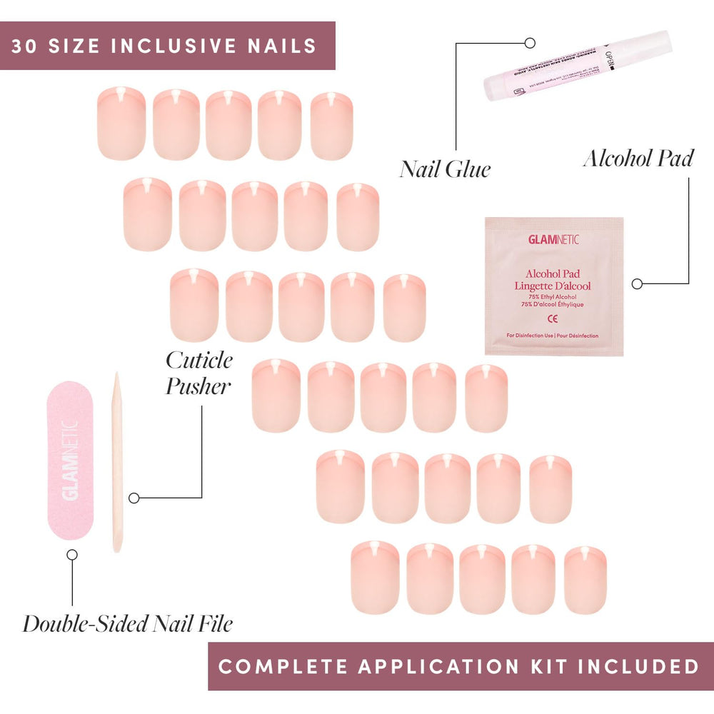 Glamnetic juego de 30 uñas Francesa Pesca en 15 tallas para ajuste personalizado.