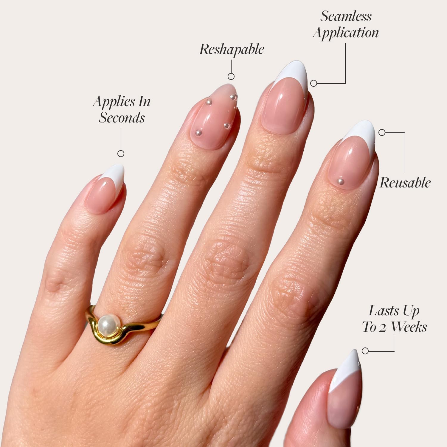 Kit Glamnetic 30 uñas con pega para ajuste rápido.