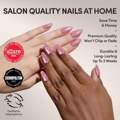Glamnetic Mertini : ongles amande rose avec finition soignée