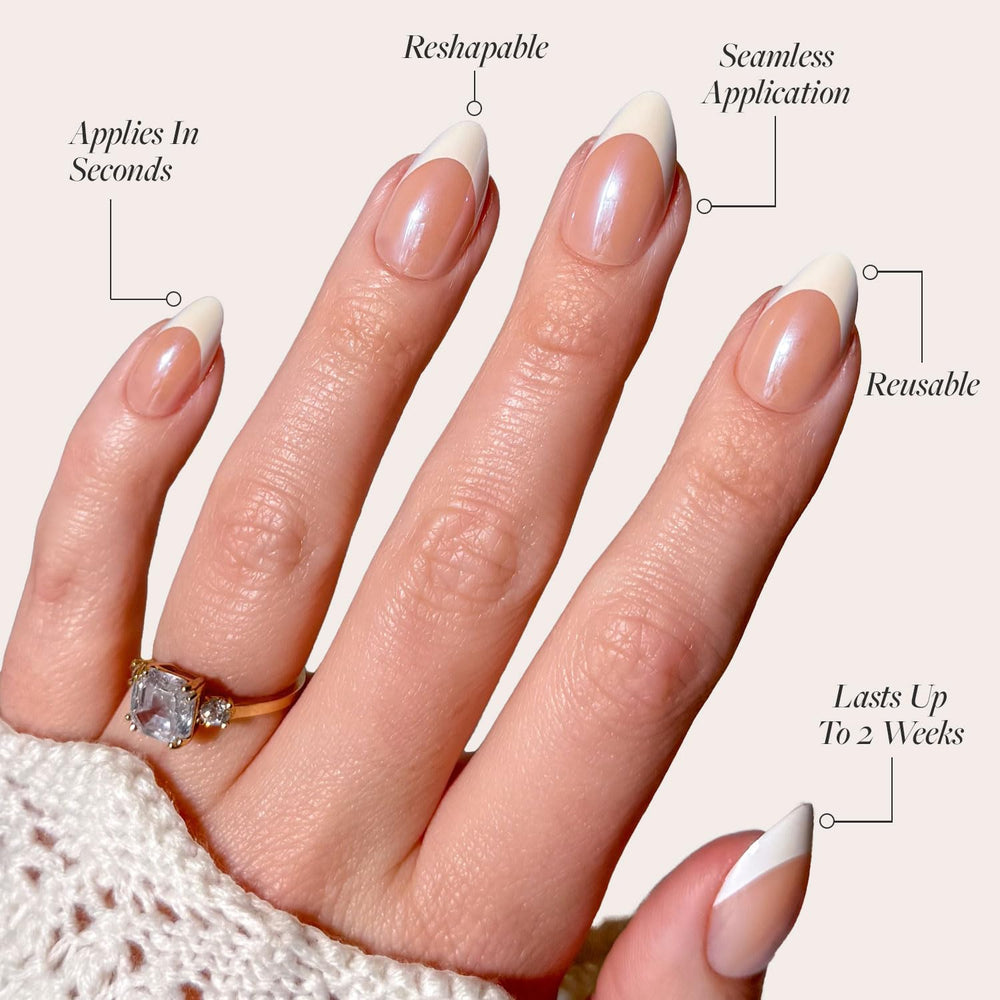 Glamnetic Mrs. Frances tips blancos, estilo clásico para eventos