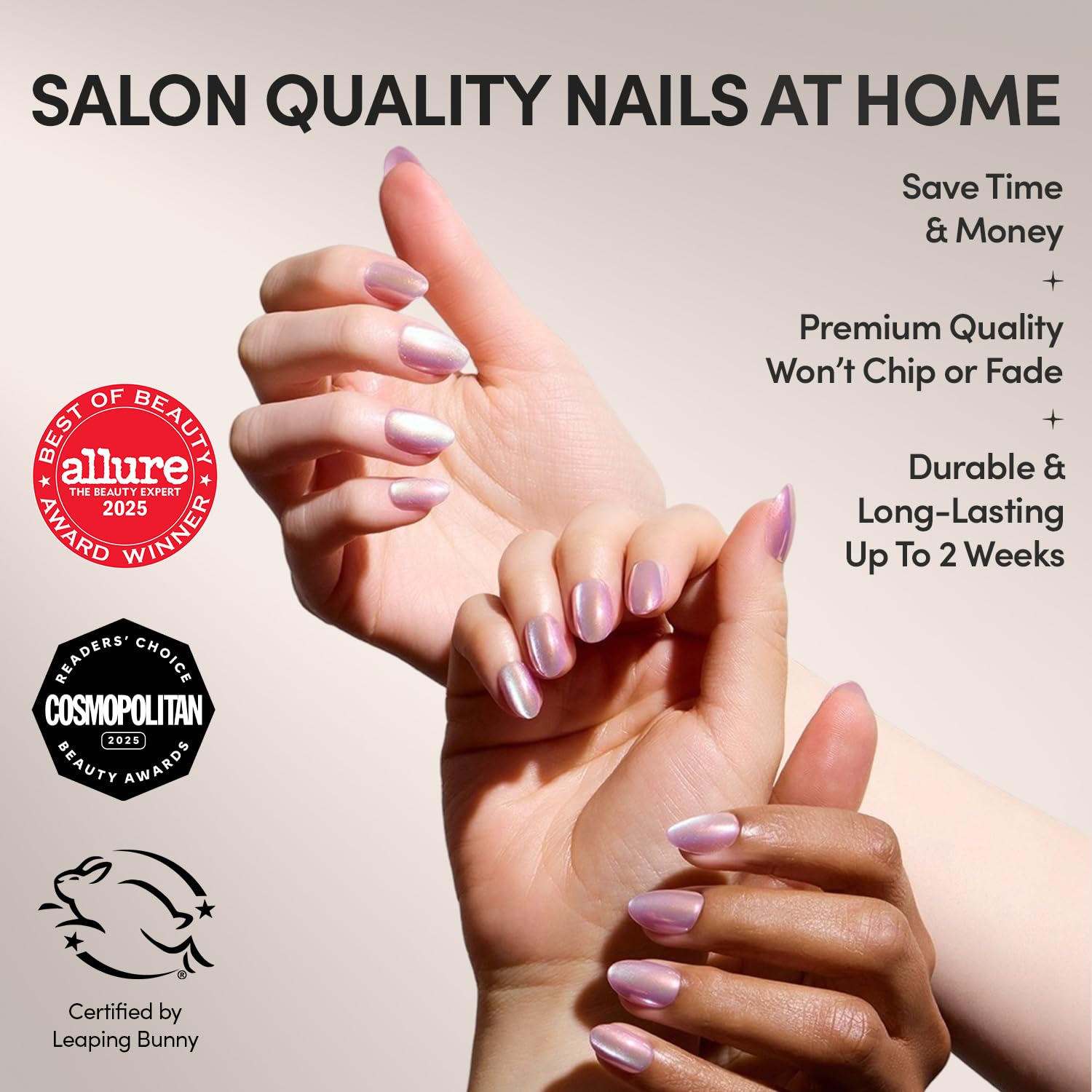 Glamnetic Oyster Nails en forma ovalada corta para uso diario cómodo