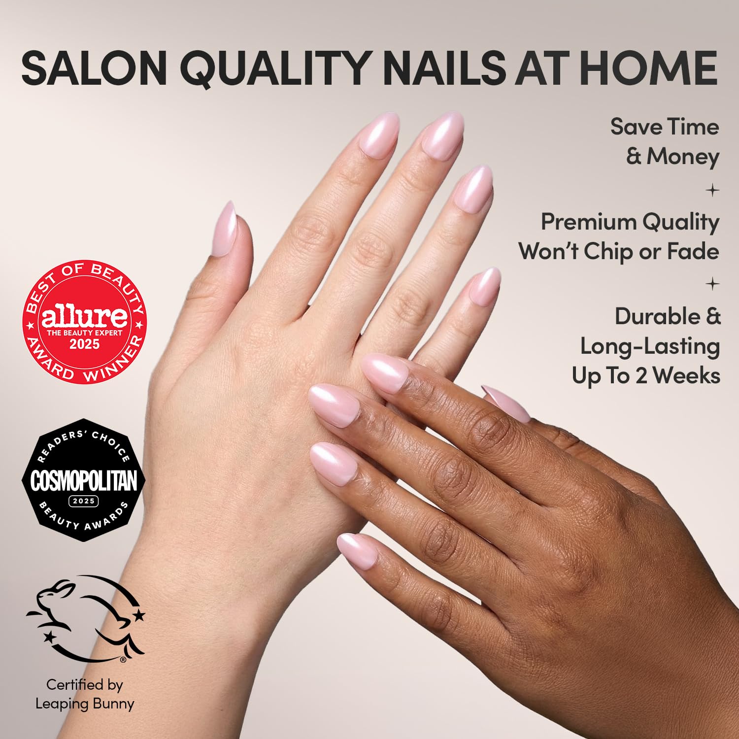 Glamnetic Pinch Me uñas ovaladas cortas en tono blush para uso diario