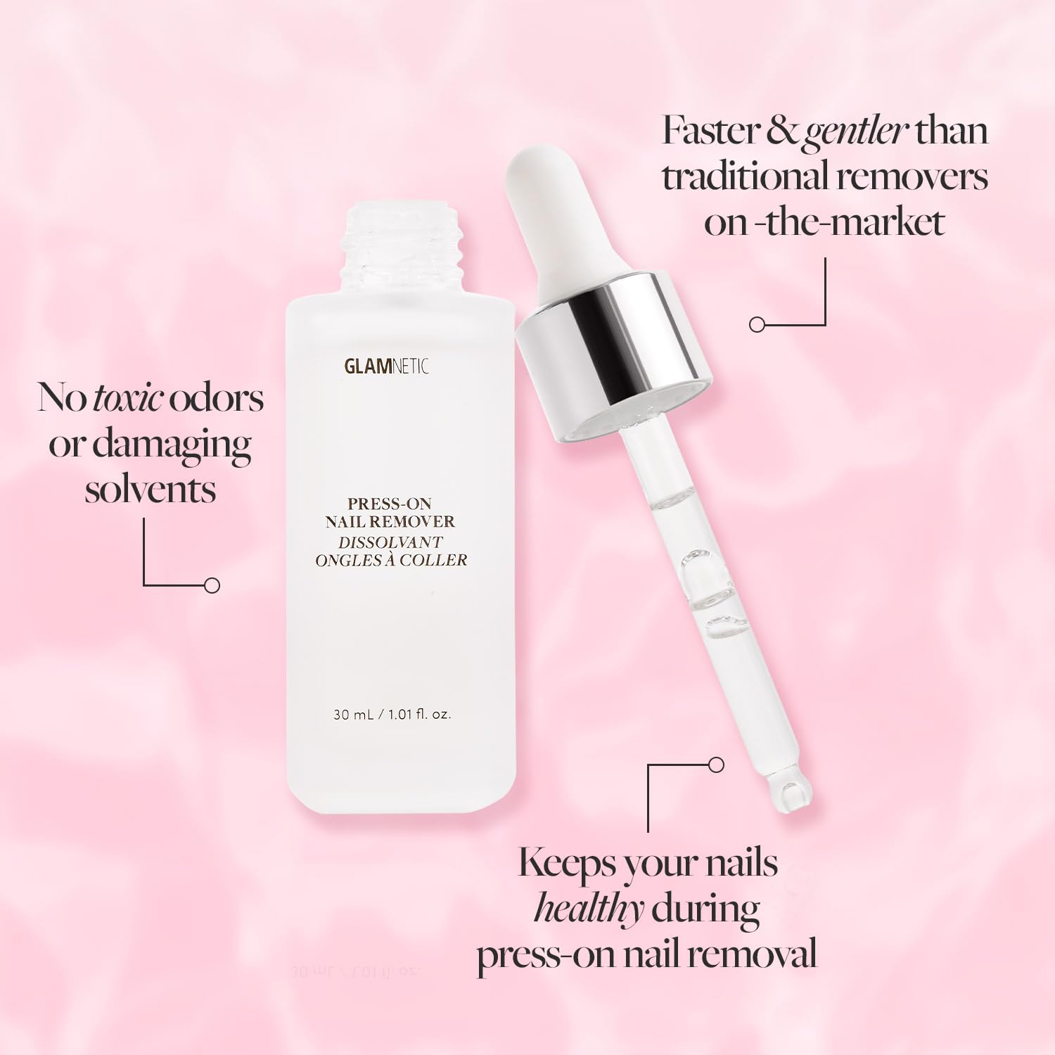 Glamnetic Elimina residuos de pegamento con suavidad.