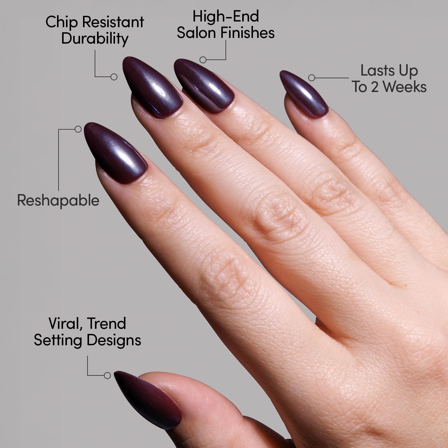 Glamnetic recubrimiento UV protege el acabado Burgundy Chrome de las uñas