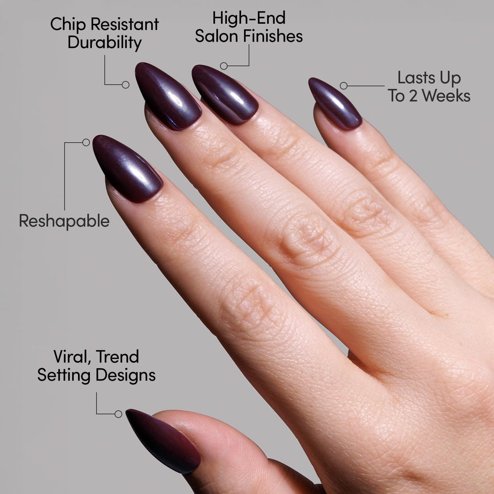 Glamnetic recubrimiento UV protege el acabado Burgundy Chrome de las uñas