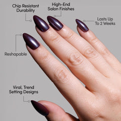 Glamnetic recubrimiento UV protege el acabado Burgundy Chrome de las uñas