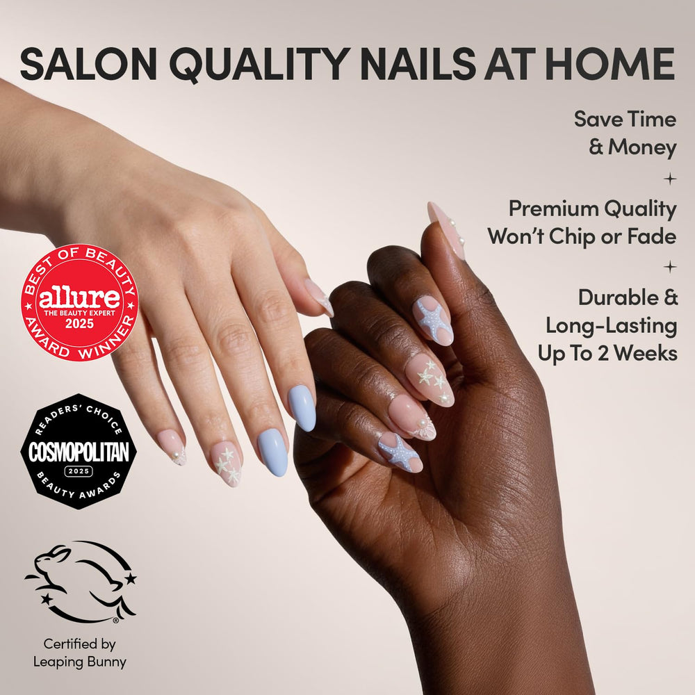 Glamnetic Salty Waves nails featuring 3D seashell accents for chic coastal style.