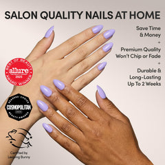 Set Glamnetic de 30 úñas azul lavanda con 15 tallas para ajuste personalizado