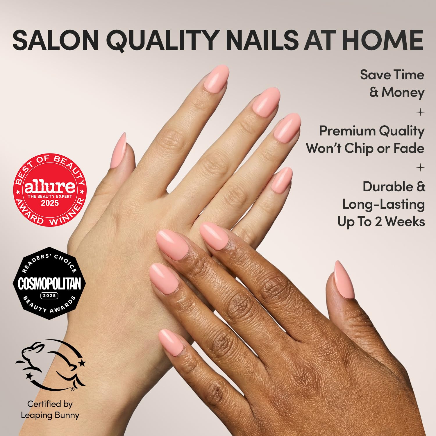 Glamnetic set de uñas Durazno Coral, 30 piezas para ajuste personalizable.