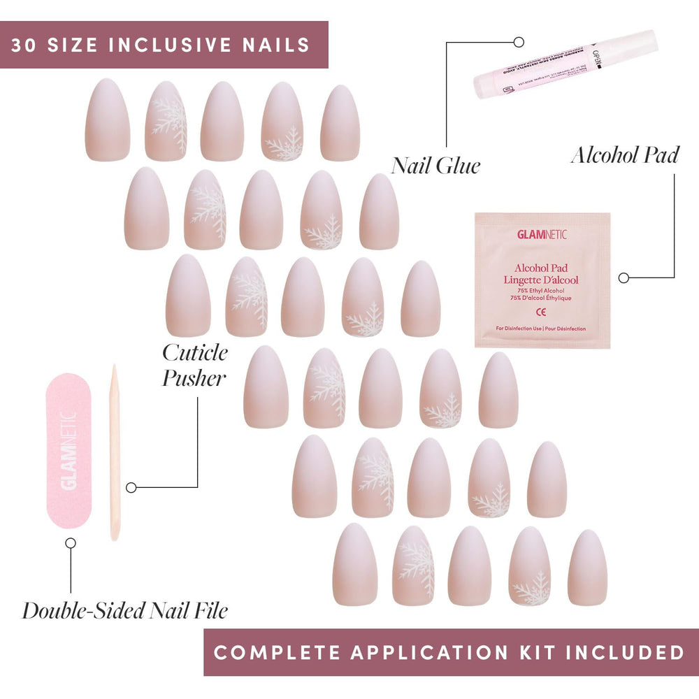Glamnetic Snowdrift: set de 30 uñas en 15 tallas para ajuste personalizado.