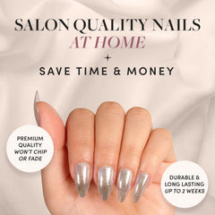 Glamnetic Stardust uñas en forma almendra mediana para ajuste cómodo y natural.