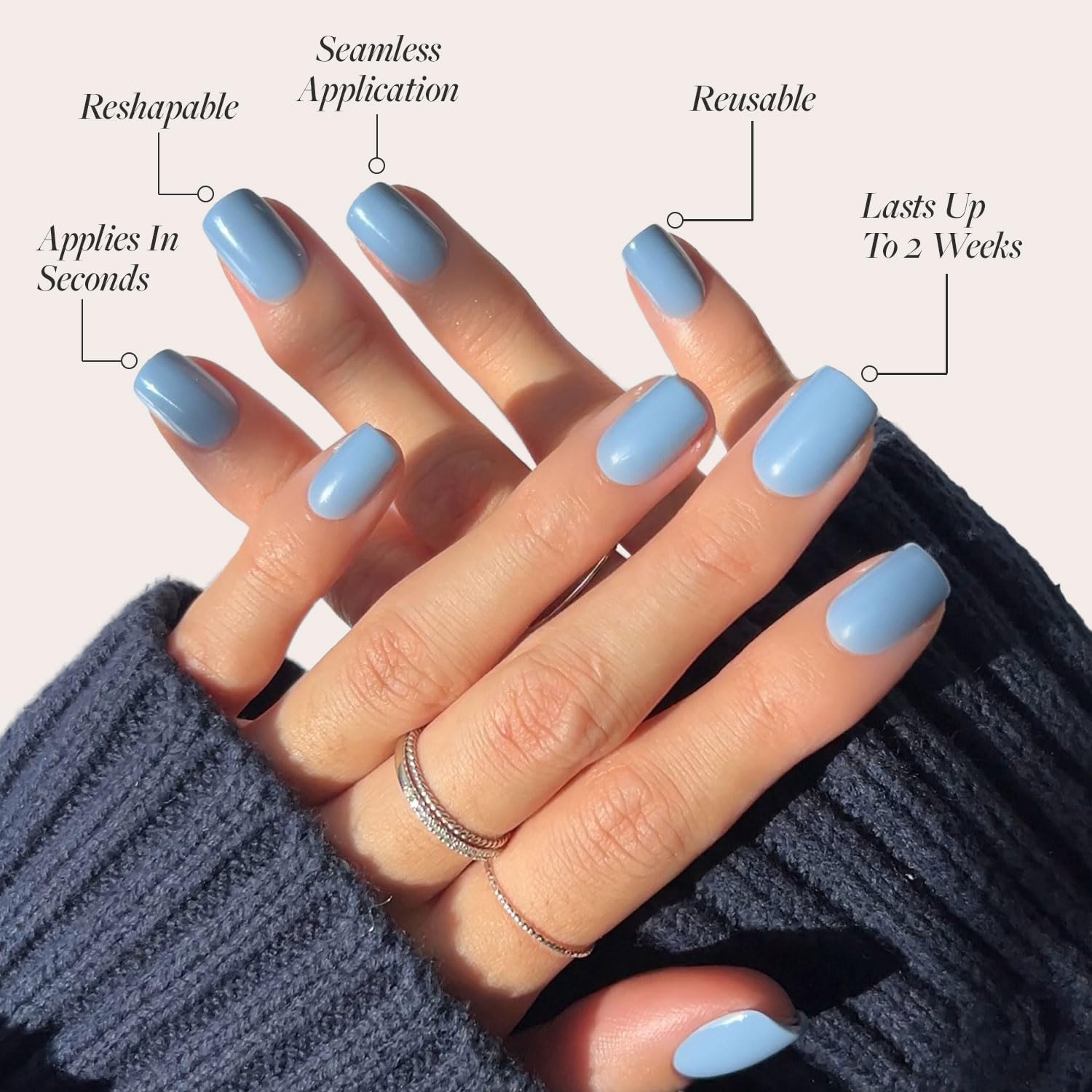Glamnetic uñas Cashmere Blue con recubrimiento UV para mayor durabilidad