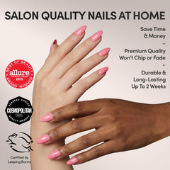 Glamnetic uñas cortas en forma de almendra Rosa Flamingo, estilo diario y cómodo.