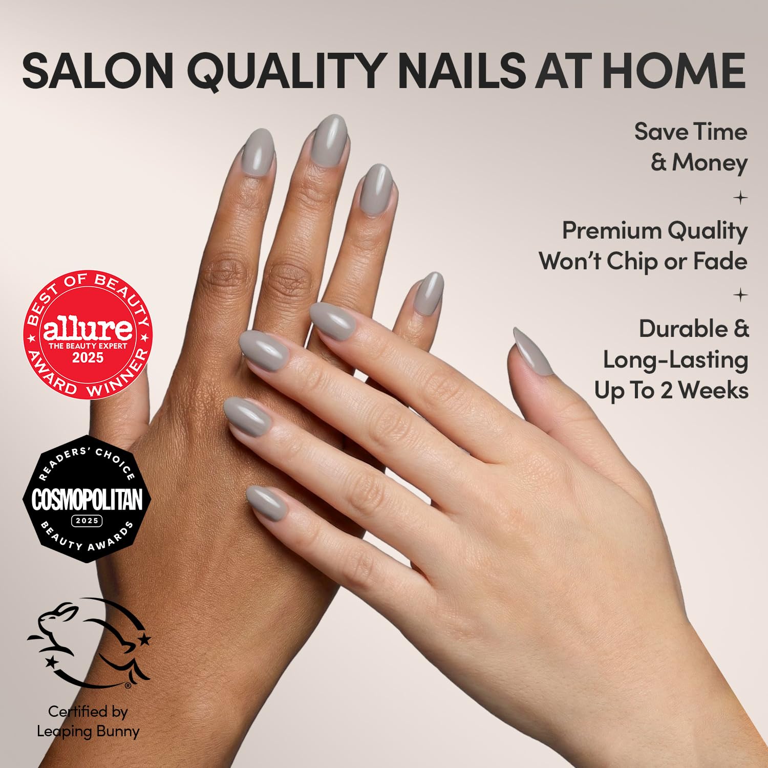 Glamnetic Uñas Gris Puro: kit de 30 uñas en 15 tallas para ajuste personalizado.