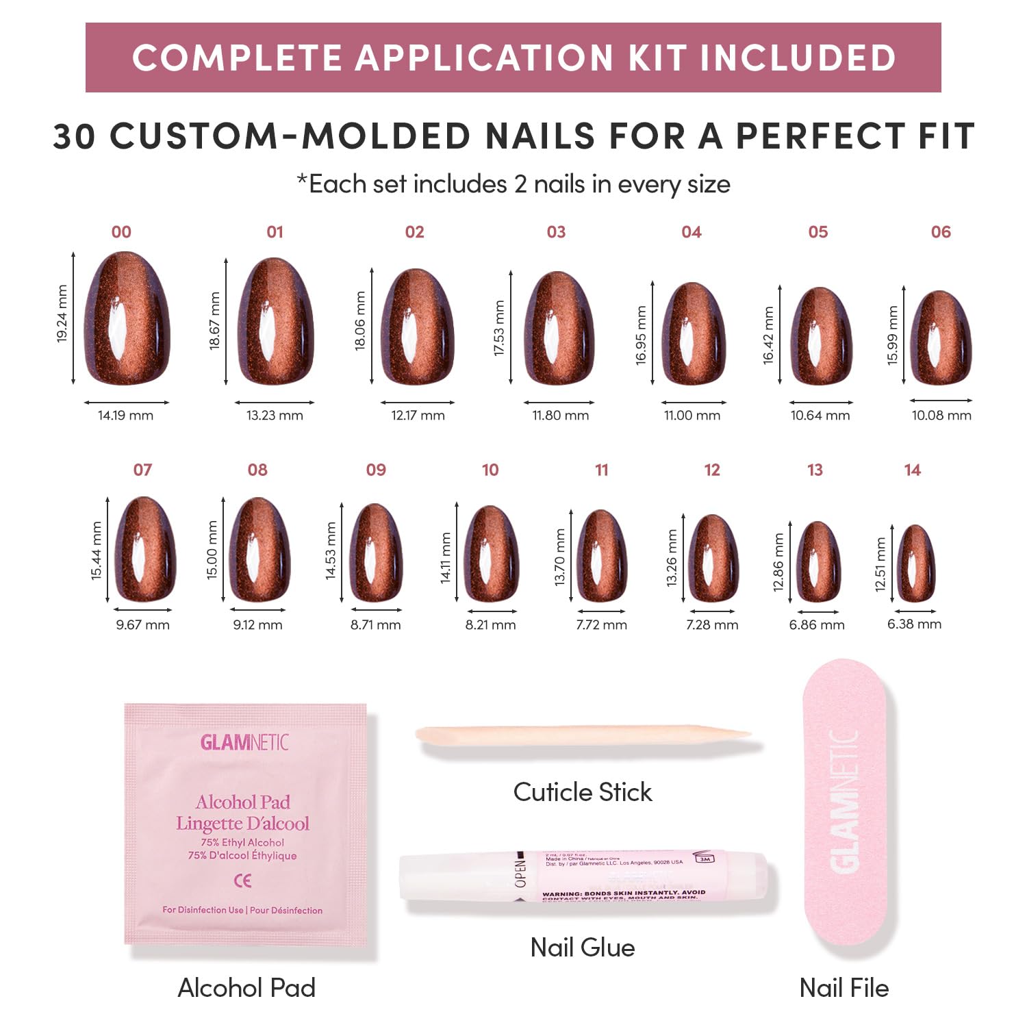 Glamnetic Moscow kit de 30 uñas para tallaje personalizado.