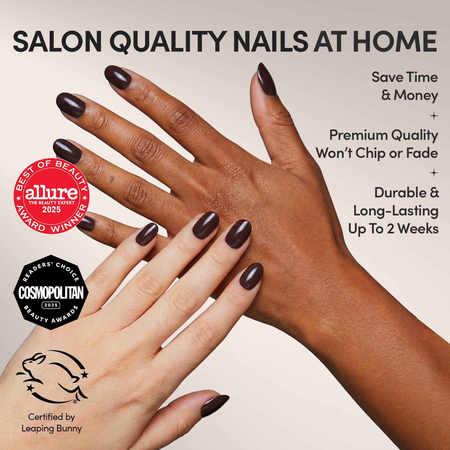Glamnetic uñas opacas marrón corteza en primer plano para estilo elegante