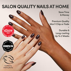 Glamnetic uñas opacas marrón corteza en primer plano para estilo elegante