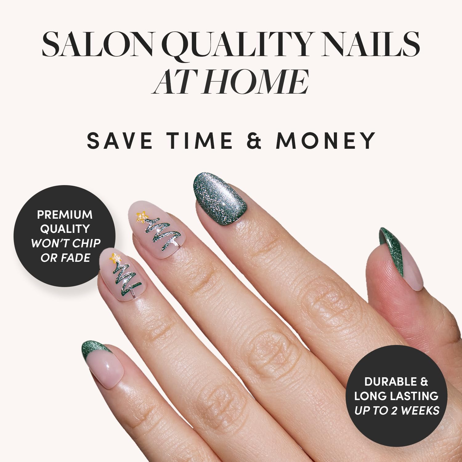 Glamnetic uñas ovaladas cortas con punta francesa, estilo diario y elegante.