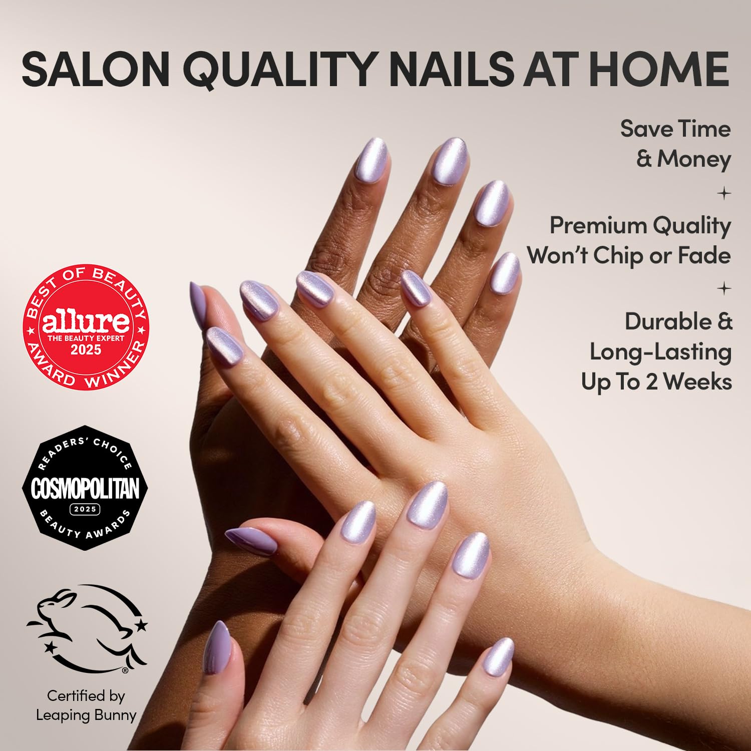Glamnetic uñas ovaladas moradas con efecto ojo de gato para un look sofisticado
