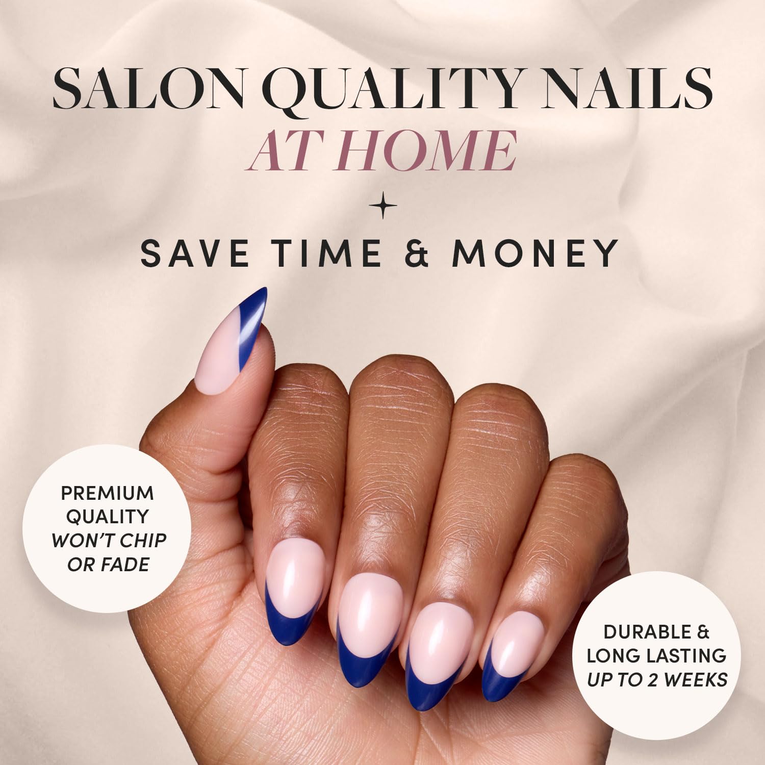 Glamnetic Uñas Pegables Riviera Francesa punta francesa navy semitransparente en detalle