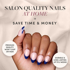 Glamnetic Uñas Pegables Riviera Francesa punta francesa navy semitransparente en detalle