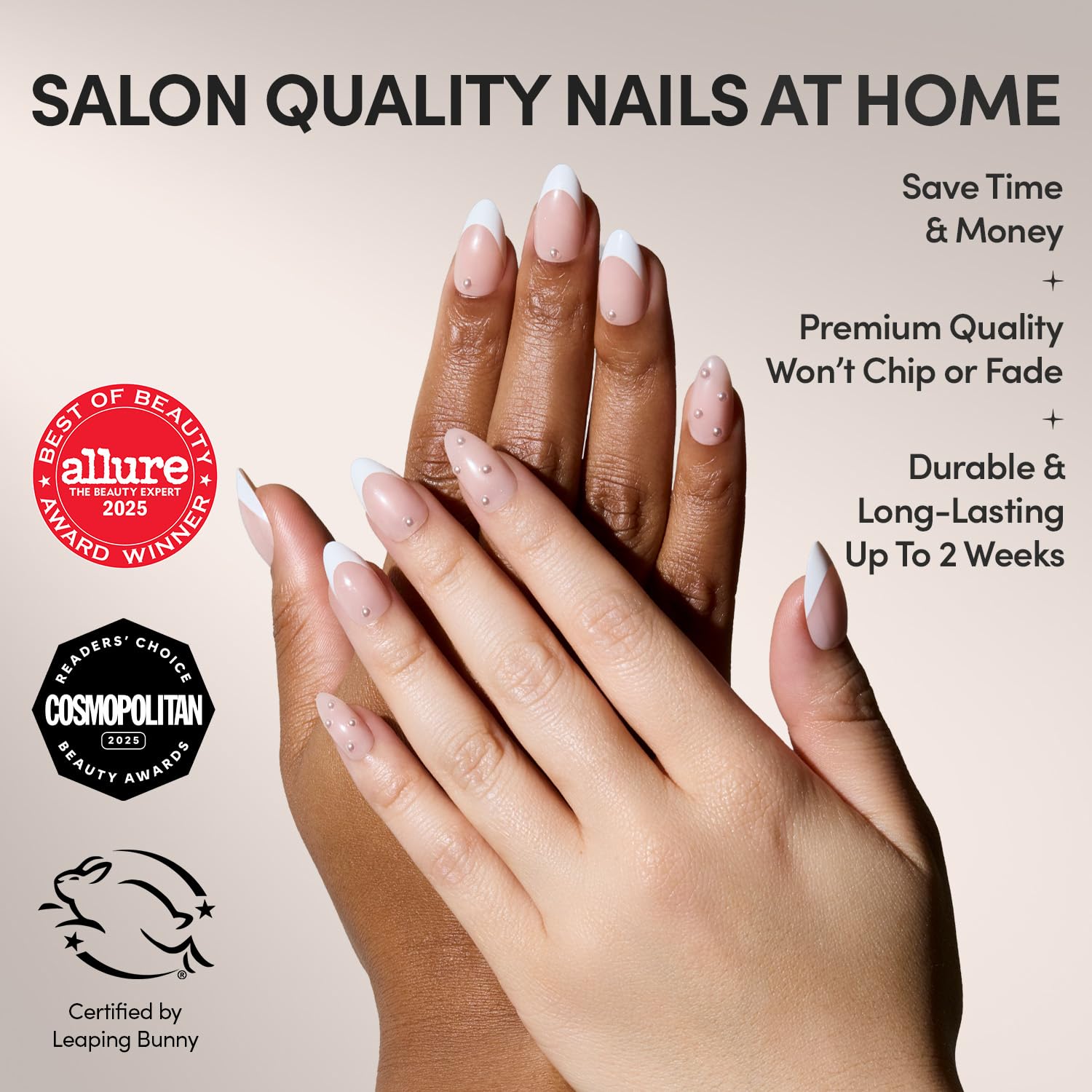 Glamnetic uñas con perlas 3D, detalle elegante para ocasiones.