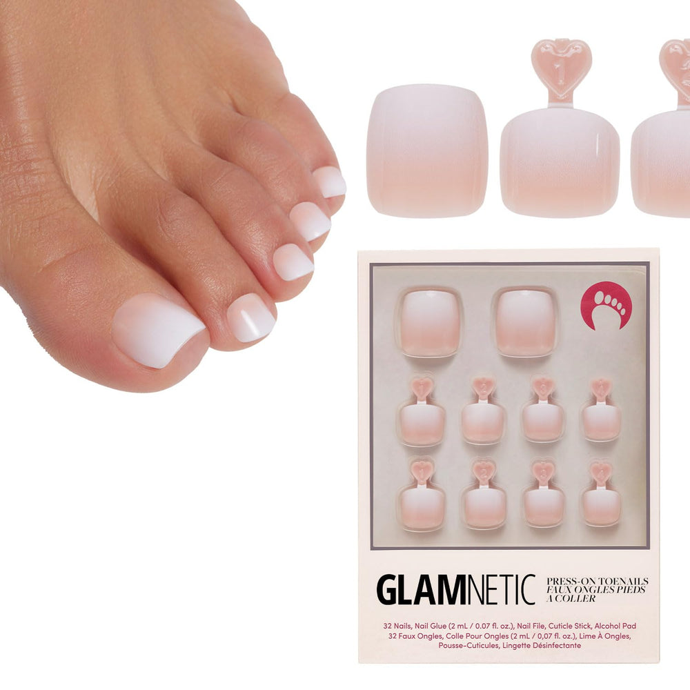 Glamnetic uñas postizas ombre neutro blanco, acabado brillante para pies