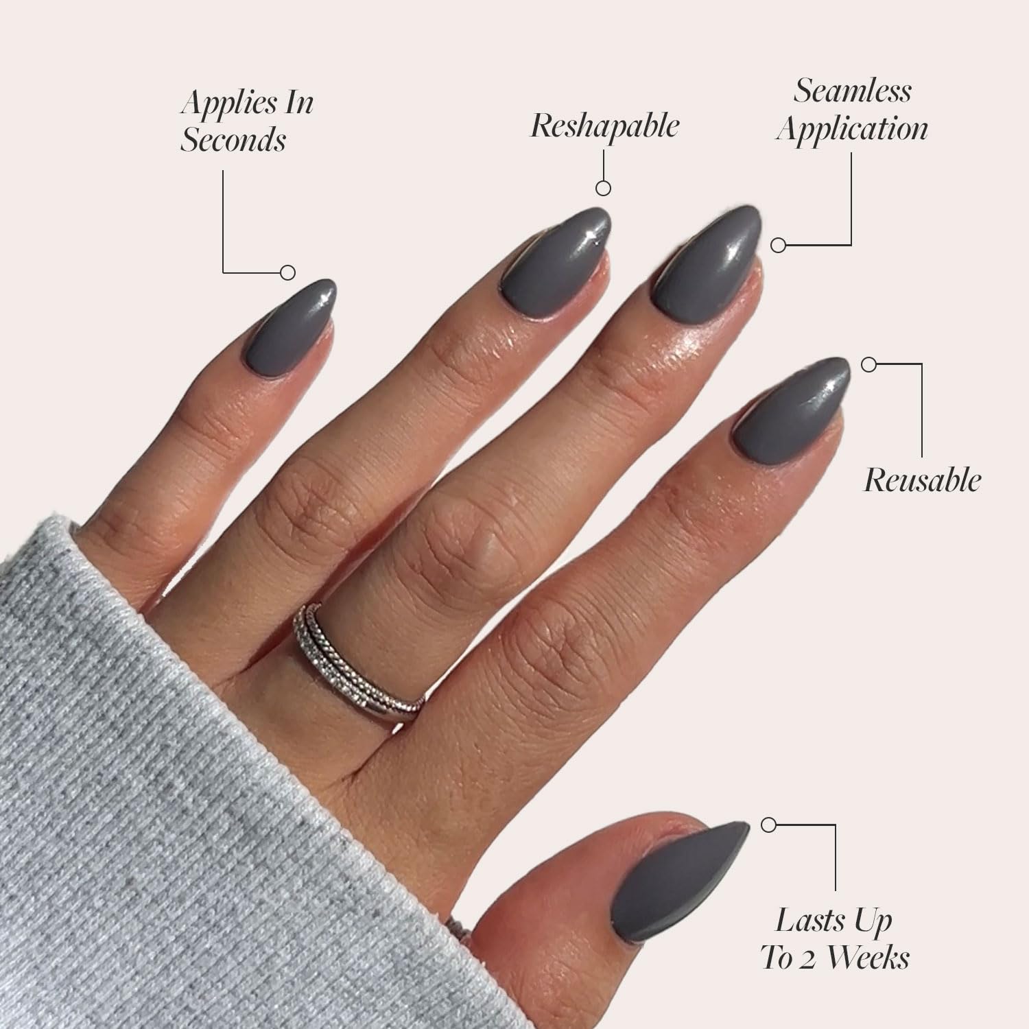 Protección ultravioleta y acabado brillante en uñas postizas Glamnetic.