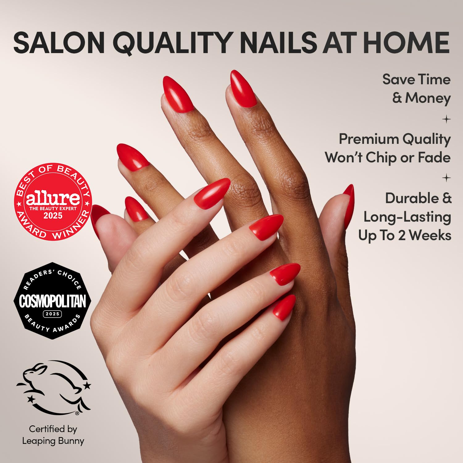 Glamnetic Uñas postizas rojo opaco brillante, acabado profesional y duradero.