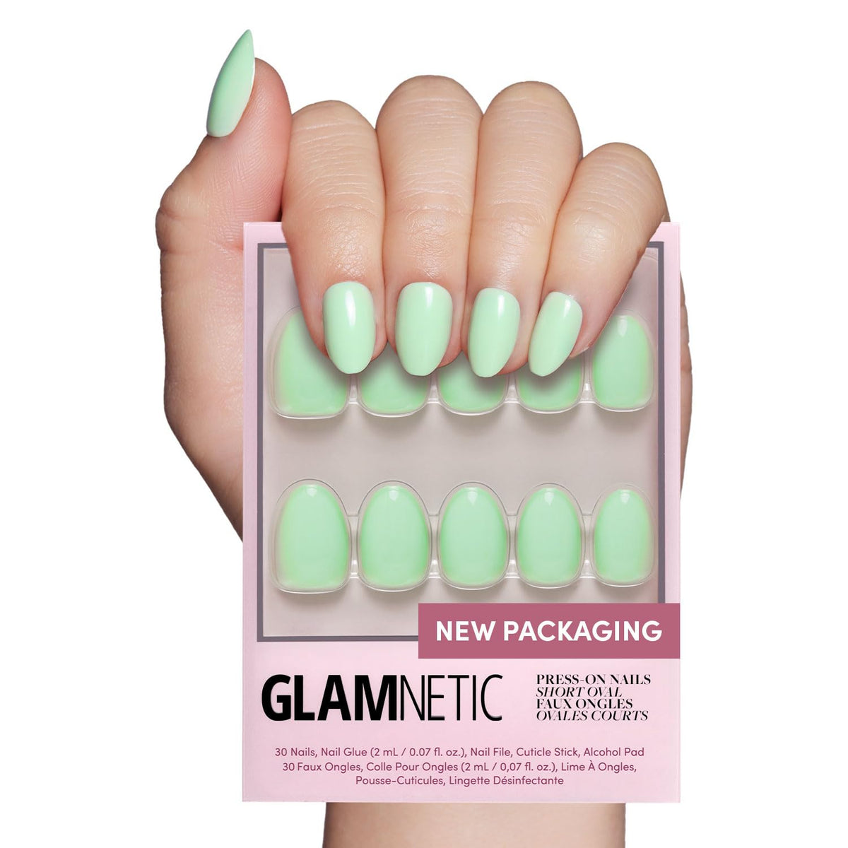 Glamnetic uñas postizas verde menta ovaladas para un look fresco.