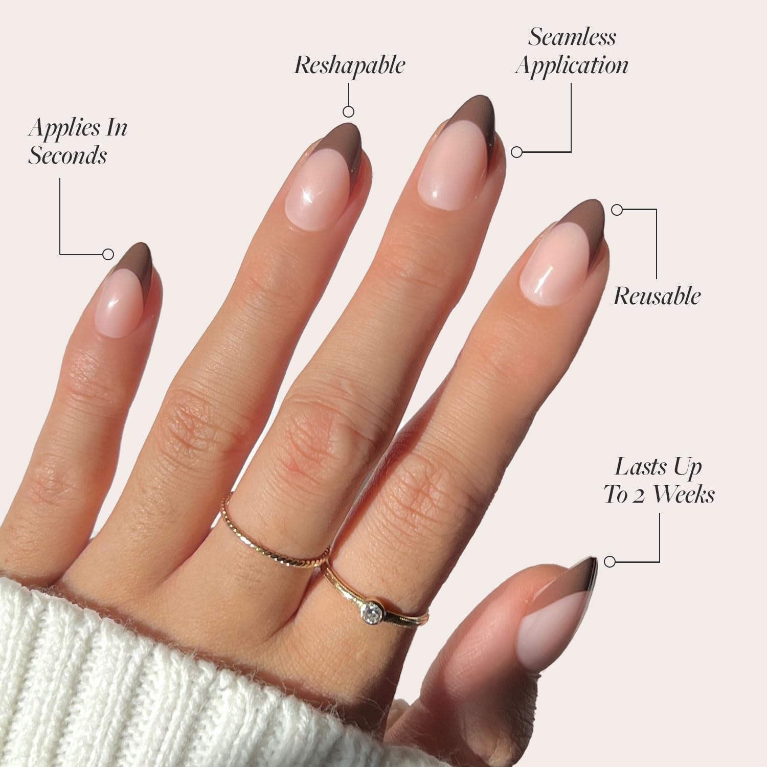 Glamnetic Uñas Prensas Chocolat, set de 30 uñas, tallas 15, ajuste rapido.