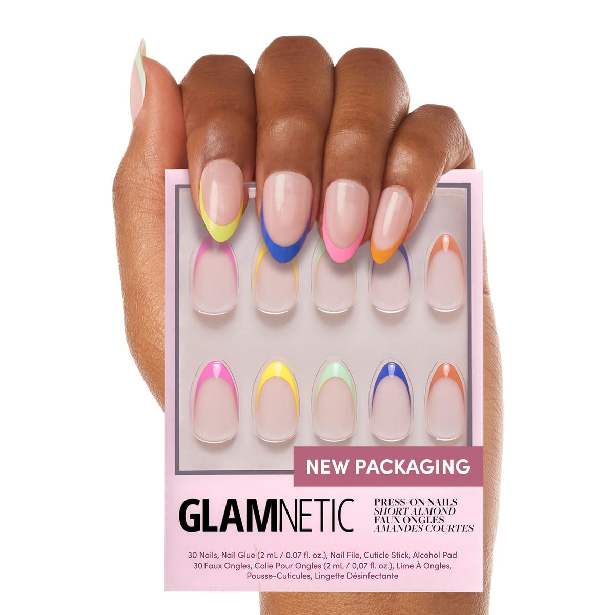 Glamnetic Sprinkles: uñas francesas arcoíris para un look natural y vibrante.