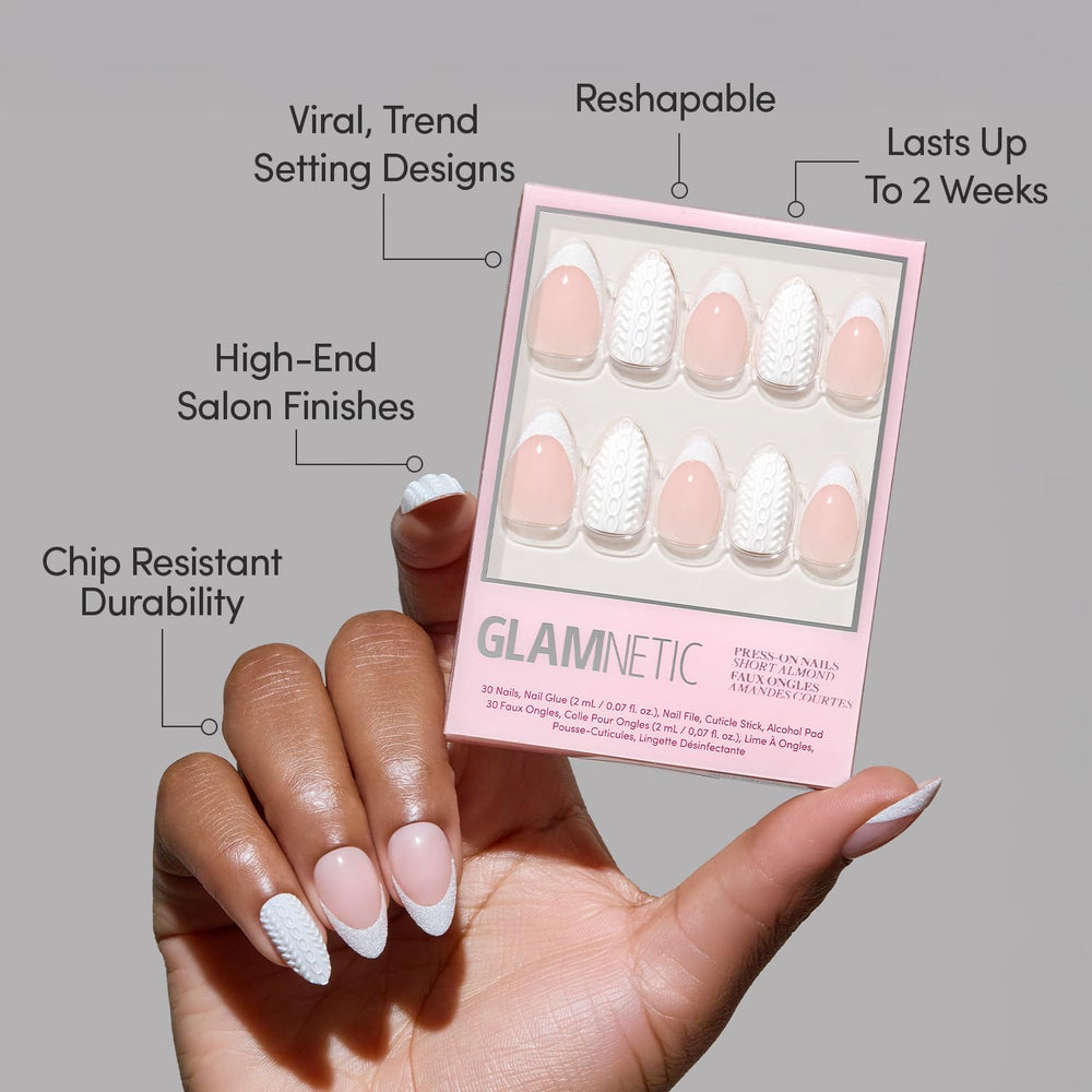 Glamnetic Uñas Sweater Weather con detalles 3D de tejido para invierno