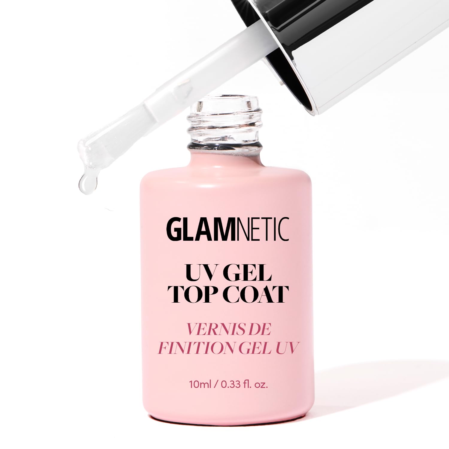 Glamnetic gel UV capa superior transparente: botella para brillo duradero en casa.