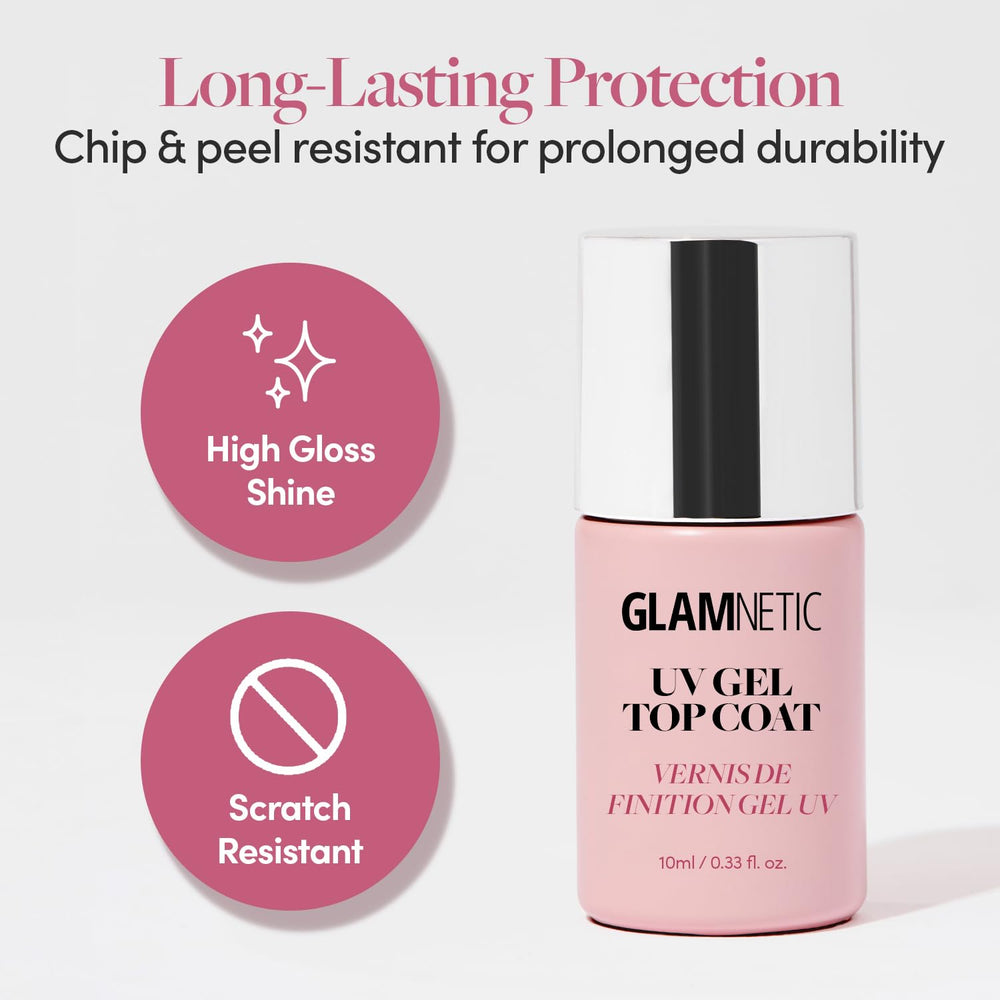 Glamnetic gel UV capa superior transparente: lámpara LED para curado rápido.