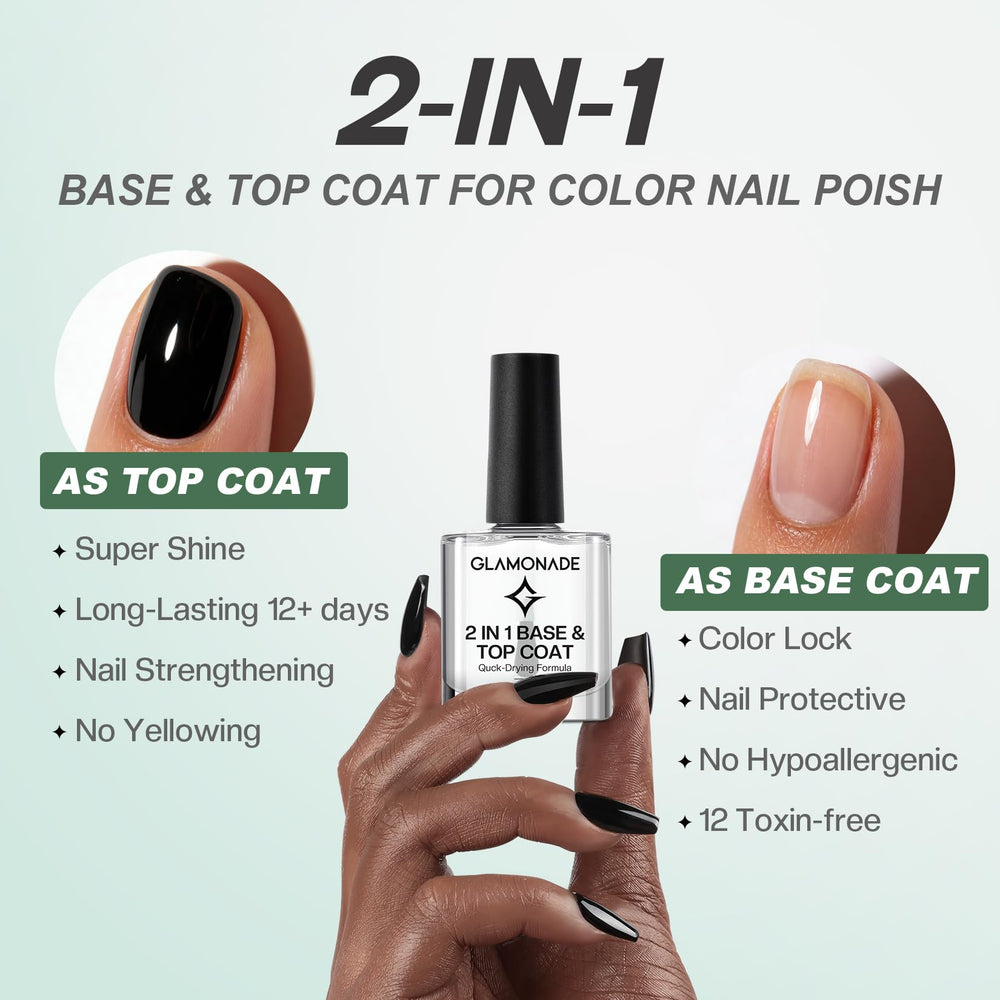 Glamonade Base Top Coat: brillo claro y duradero para uñas lisas.