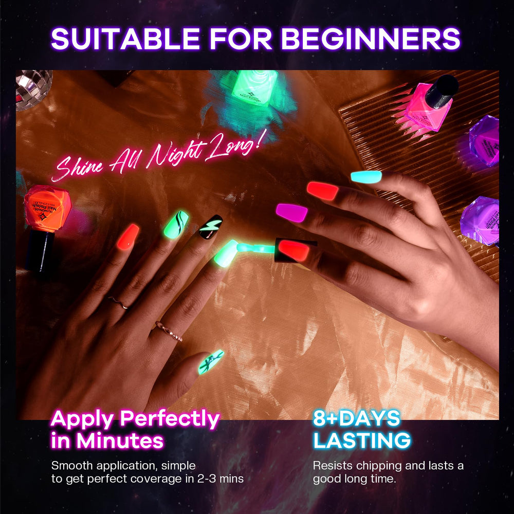 Glamonade Esmalte Neon, secado rápido con cepillo de 150° para aplicación suave.