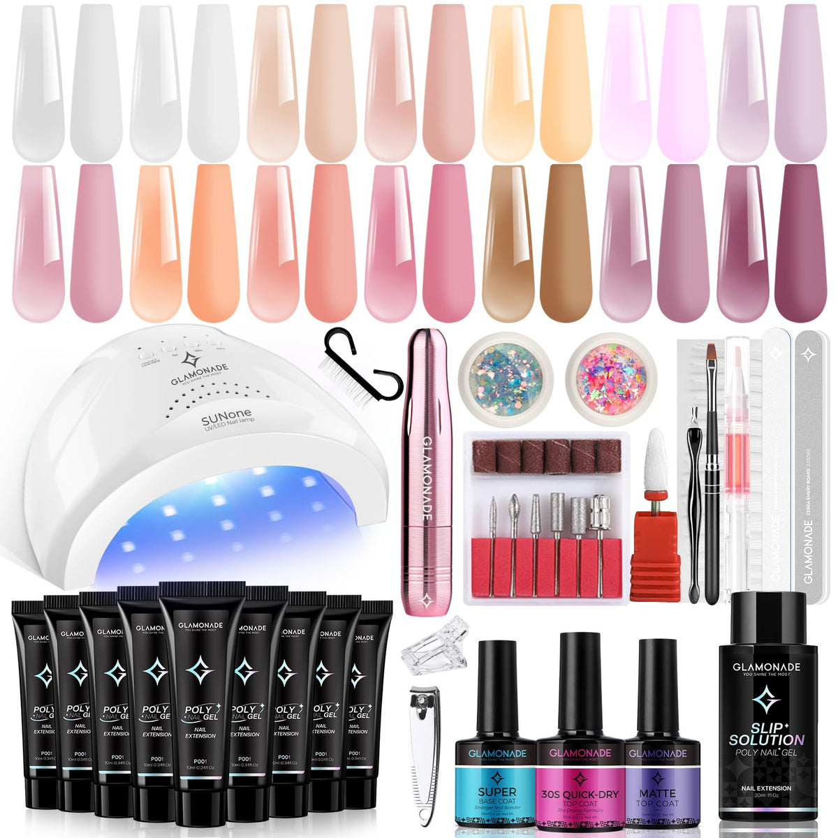 Glamonade kit poligel con 14 colores para acabado profesional en casa