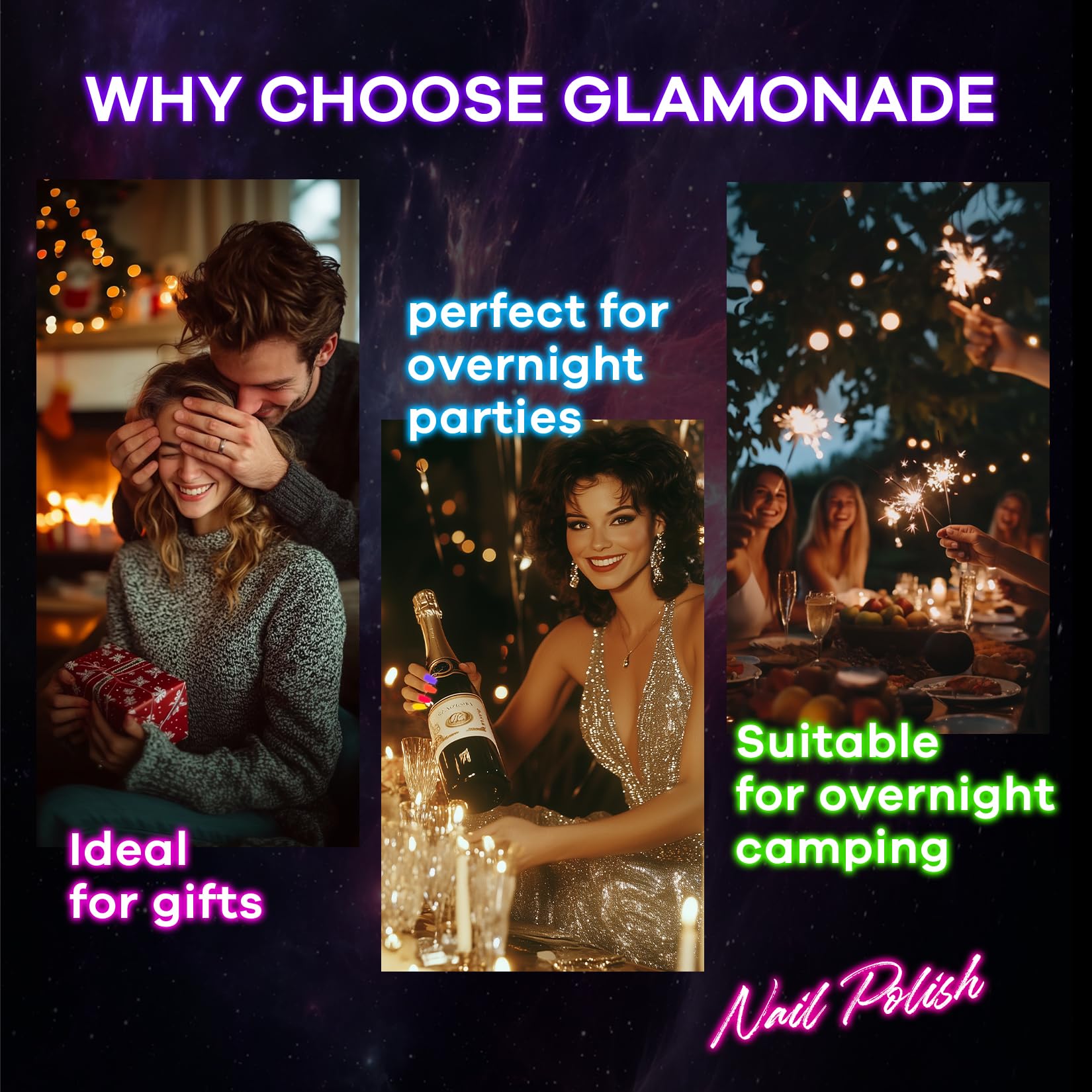 Glamonade Neon magenta ultravioleta, esmalte reactivo para efectos brillantes.
