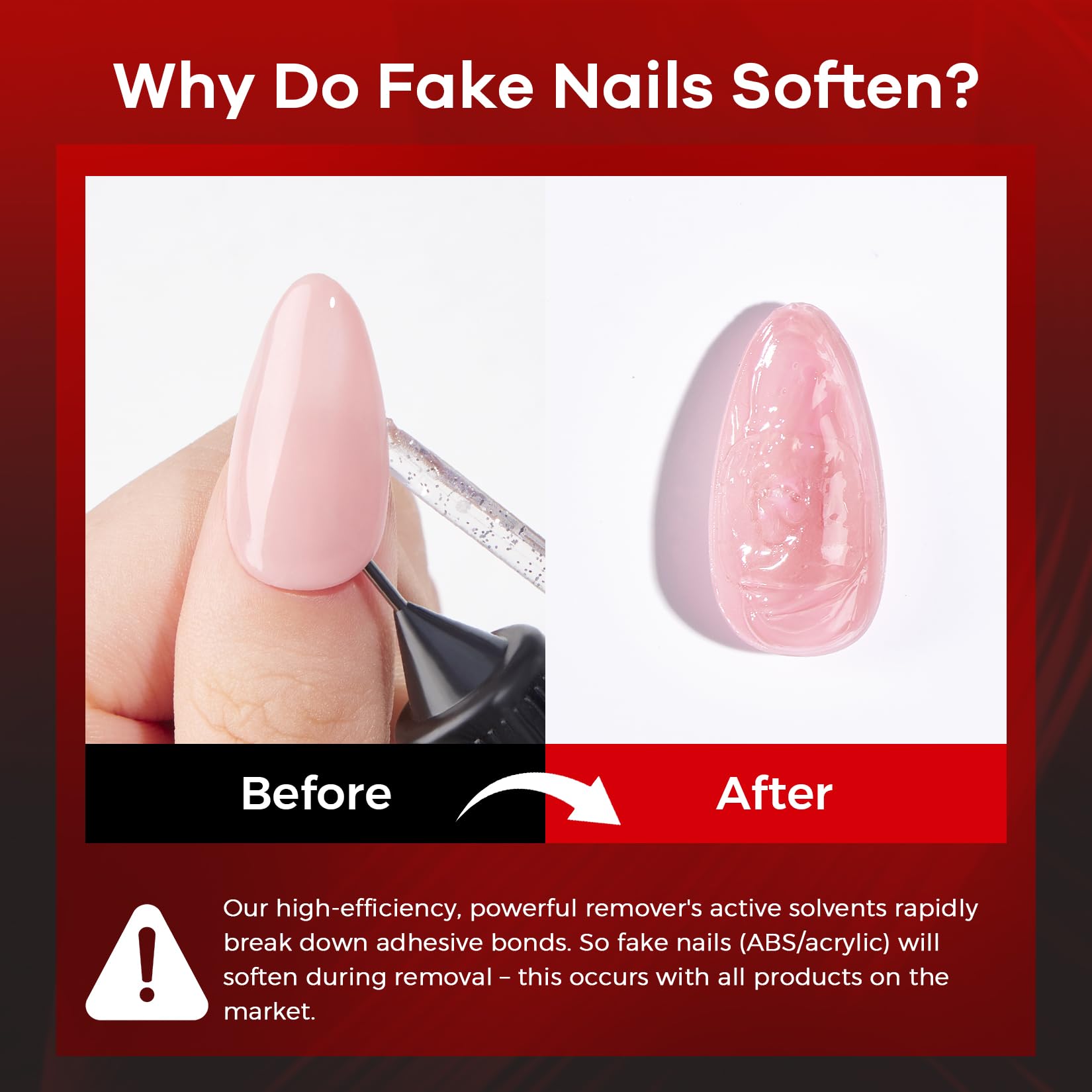 Remover sin acetona, seguro para retirar uñas postizas sin daño.