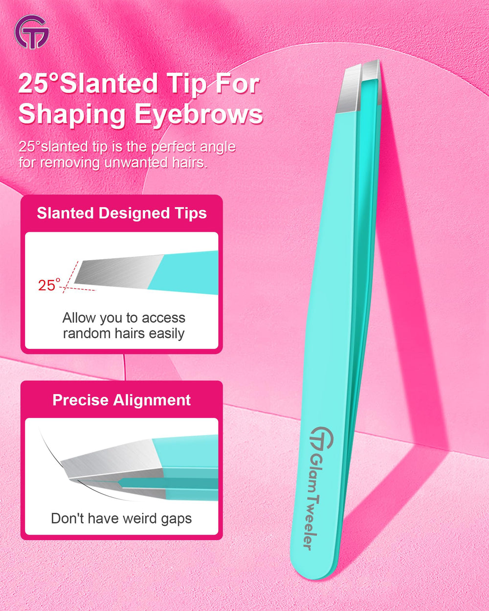 GlamTweeler pinzas con diseño ergonómico para uso cómodo y preciso.
