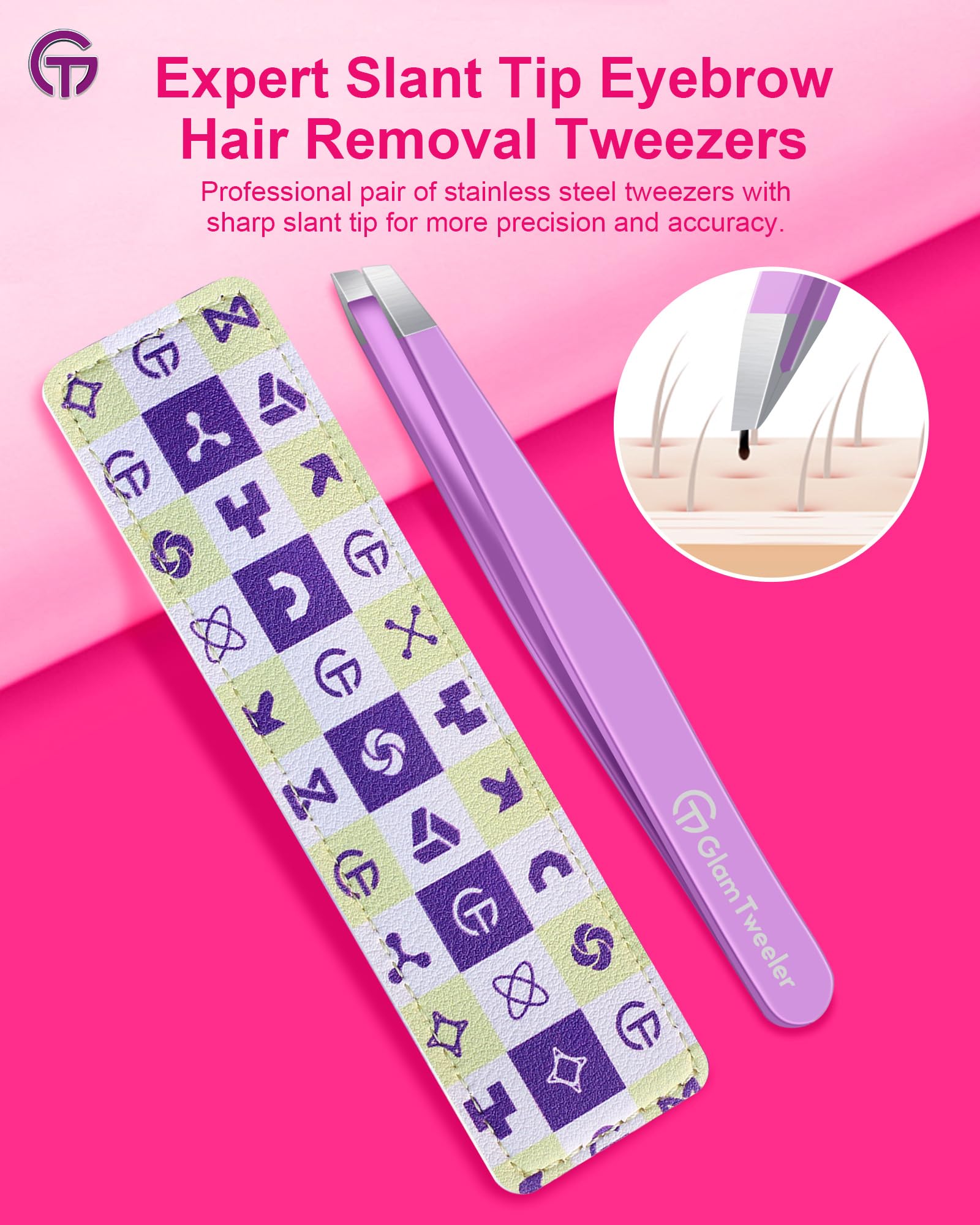 GlamTweeler Expert punta inclinada facilita la extracción de vello fino con precisión.