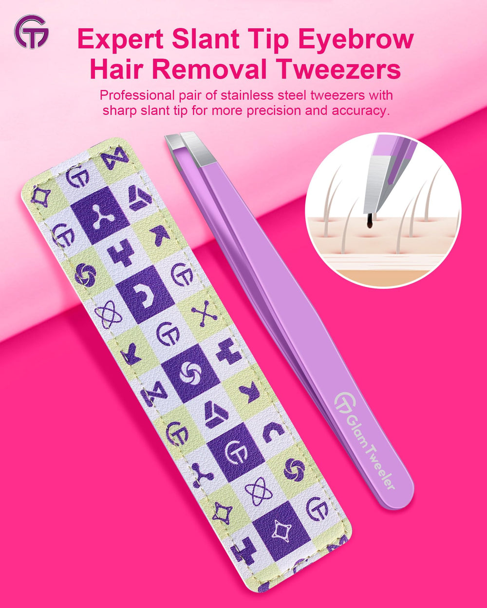 GlamTweeler Expert punta inclinada facilita la extracción de vello fino con precisión.