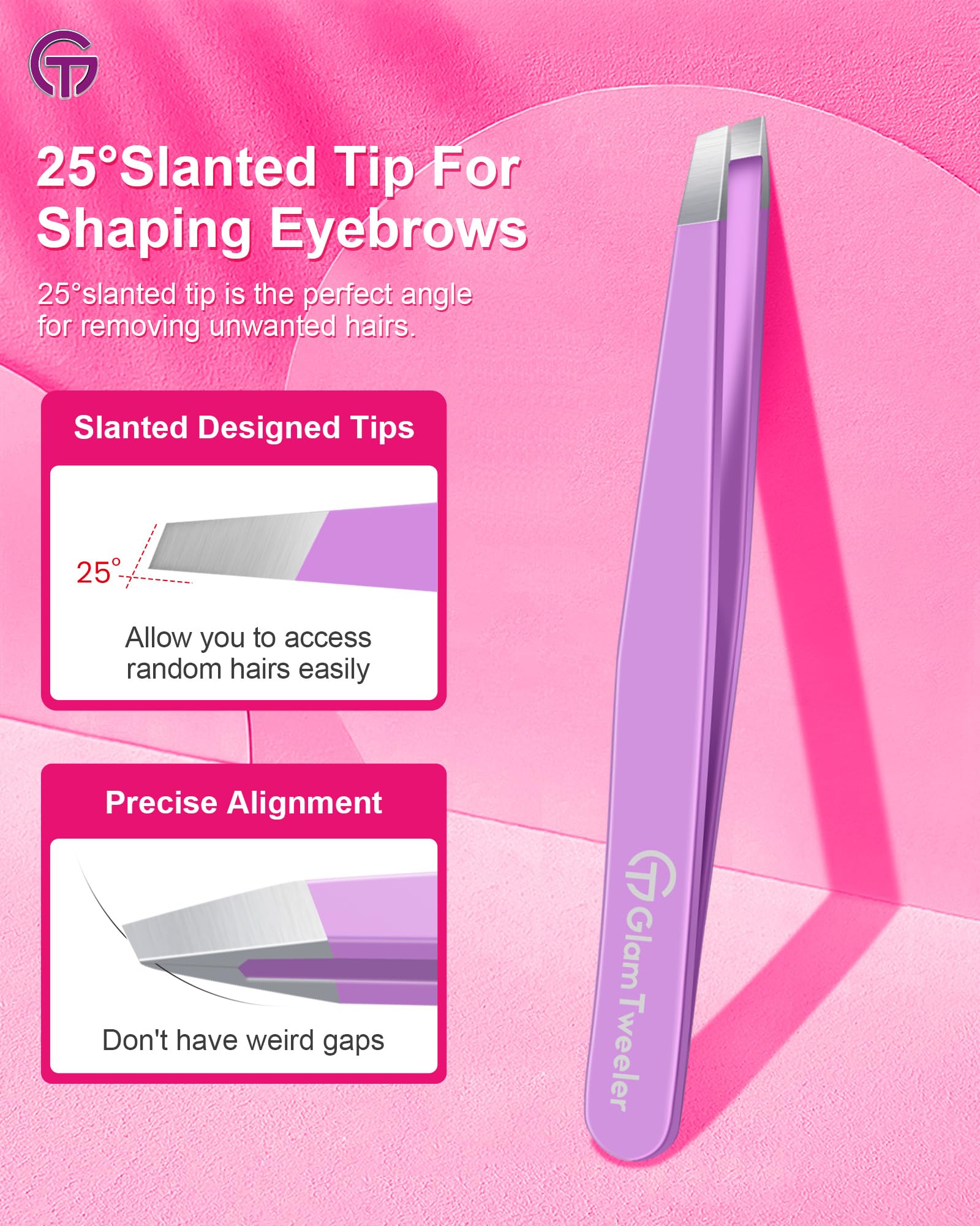 Pinzas GlamTweeler Expert diseño unisex para cejas y vello facial diario.